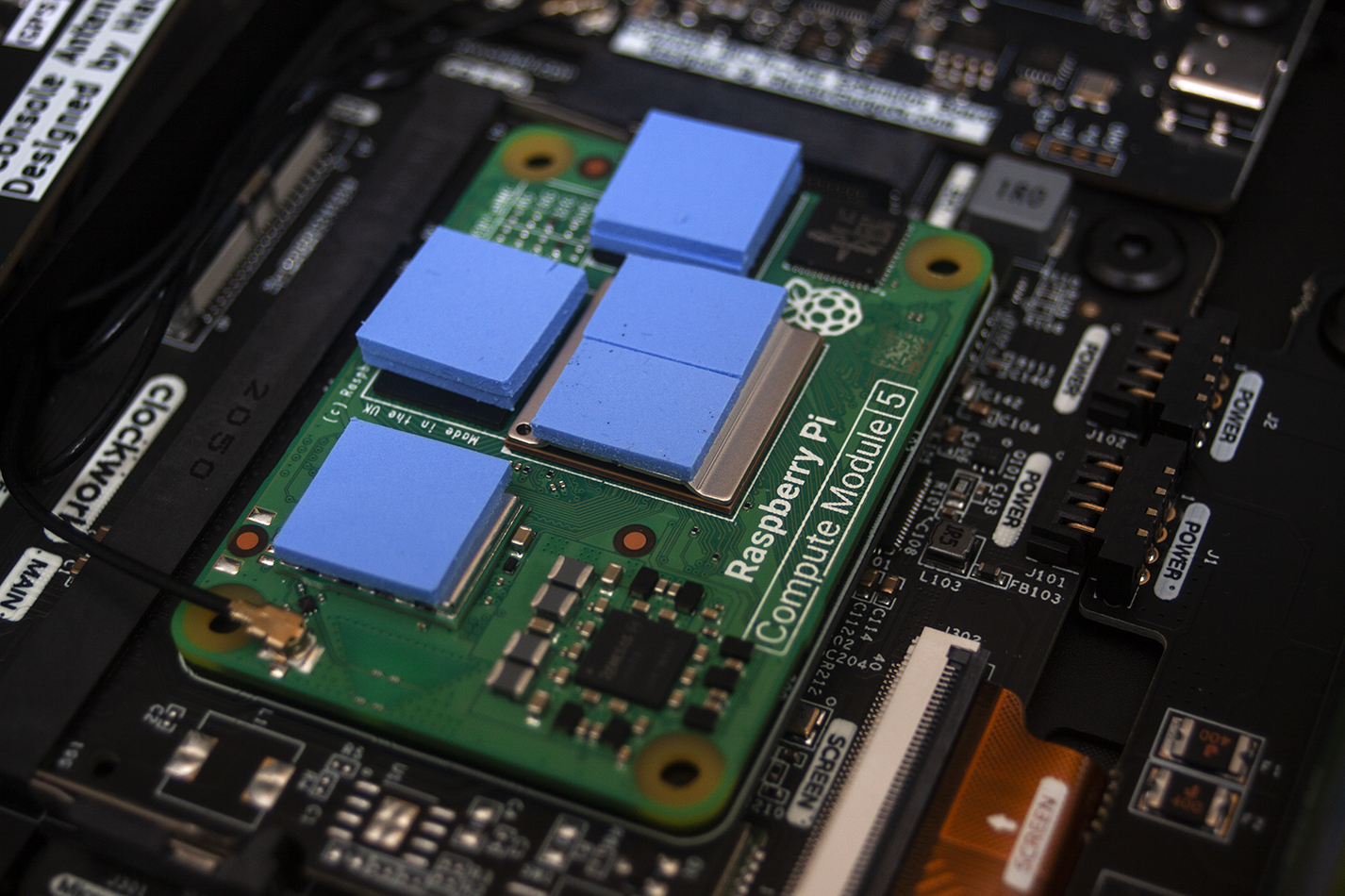 Thermal pads fitted to the ClockworkPi uConsole CM5 build