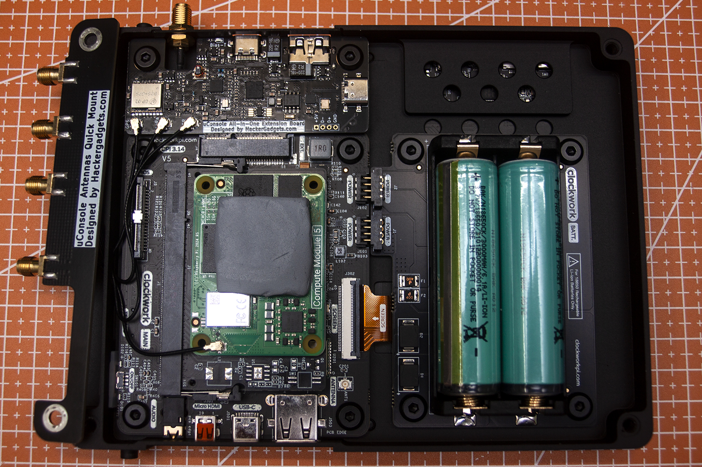 Inside the ClockworkPi uConsole during assembly